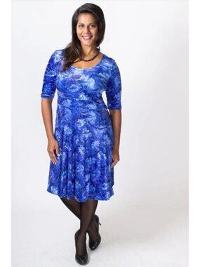 BLUE SKY Velvet Burnout Venus Dress Women’s M Blue Full Skirt Midi Fit & Flare